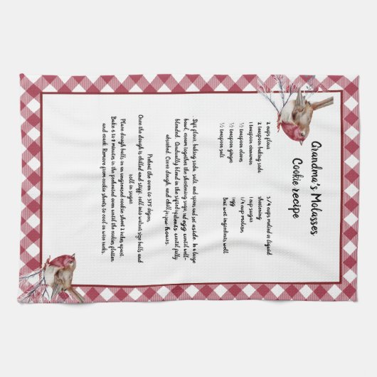 Kerst Sneeuwvogel Recept Keepsake Red Plaid Theedoek (Horizontaal)