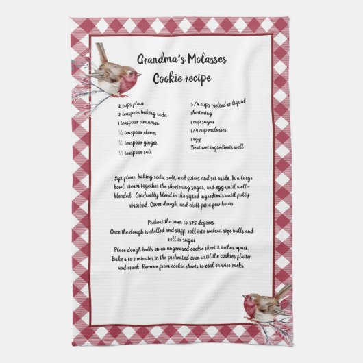 Kerst Sneeuwvogel Recept Keepsake Red Plaid Theedoek (Verticaal)