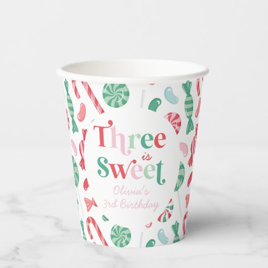 Kerst Snoep Drie is Lief 3e Verjaardag Papieren Bekers (Voorkant)