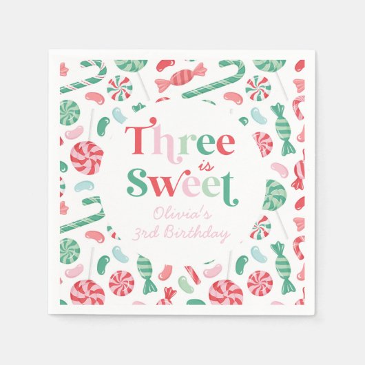 Kerst Snoep Drie is Lief 3e Verjaardag Servet (Voorkant)
