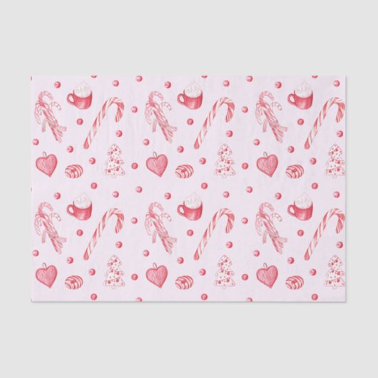 Kerst Snoep en Hot Chocolate Roze Tissuepapier (Voorkant)