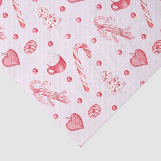 Kerst Snoep en Hot Chocolate Roze Tissuepapier (Detail)
