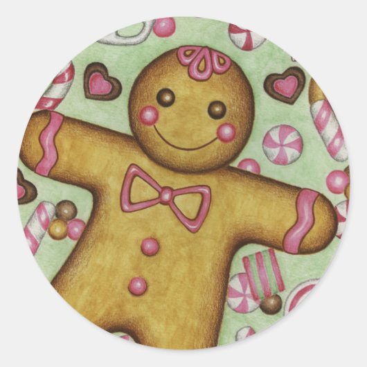Kerst Snoep Gingerbread BoySticker Ronde Sticker (Voorkant)