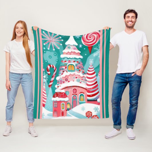 Kerst Snoep Huis Fleece Deken (In situ)