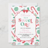 Kerst Snoep Sweet One Eerste Verjaardag Kaart (Voorkant)