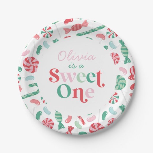 Kerst Snoep Sweet One Eerste Verjaardag Papieren Bordje (Voorkant)