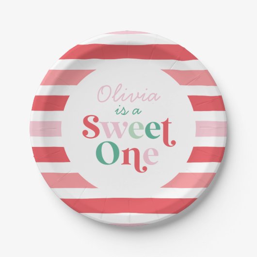Kerst Snoep Sweet One Eerste Verjaardag Papieren Bordje (Voorkant)