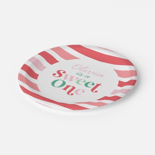 Kerst Snoep Sweet One Eerste Verjaardag Papieren Bordje (Gekanteld)