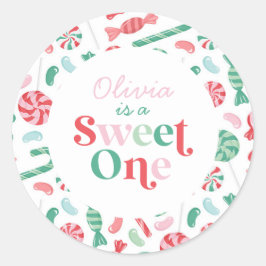 Kerst Snoep Sweet One Eerste Verjaardag Ronde Sticker