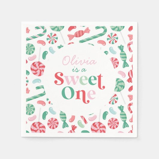 Kerst Snoep Sweet One Eerste Verjaardag Servet (Voorkant)