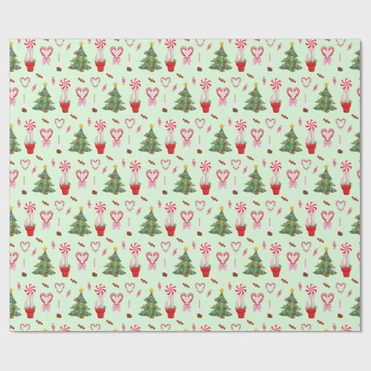 Kerst Snoep Trees Pattern Cadeaupapier (Vlak)