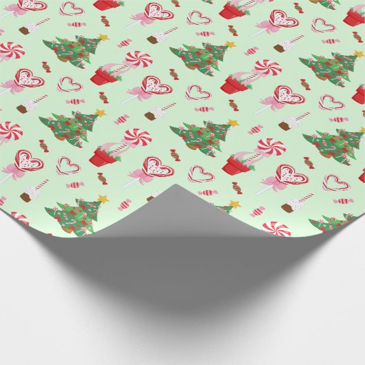 Kerst Snoep Trees Pattern Cadeaupapier (Hoek)