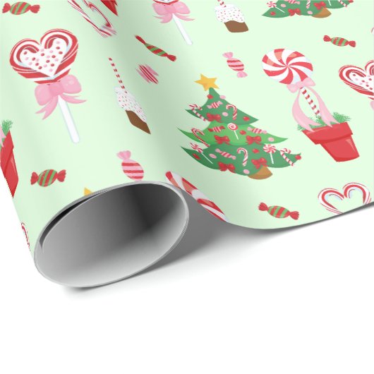 Kerst Snoep Trees Pattern Cadeaupapier (Rol Hoek)