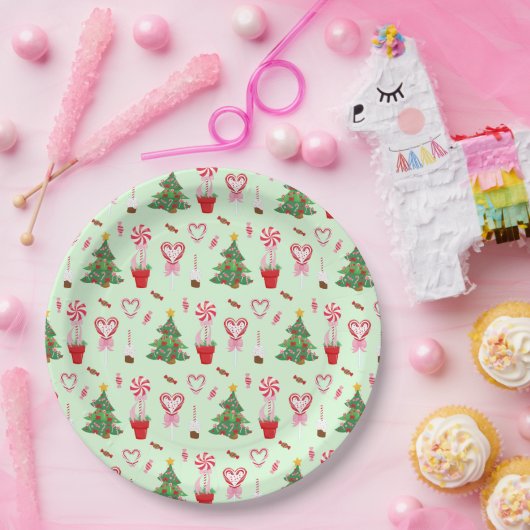 Kerst Snoep Trees Pattern Papieren Bordje (Feest)