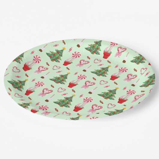 Kerst Snoep Trees Pattern Papieren Bordje (Gekanteld)