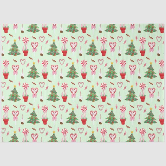 Kerst Snoep Trees Pattern Tissuepapier (Voorkant)