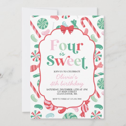 Kerst Snoep vier is lief 4e verjaardag Kaart (Voorkant)