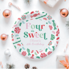Kerst Snoep vier is lief 4e verjaardag Papieren Bordje