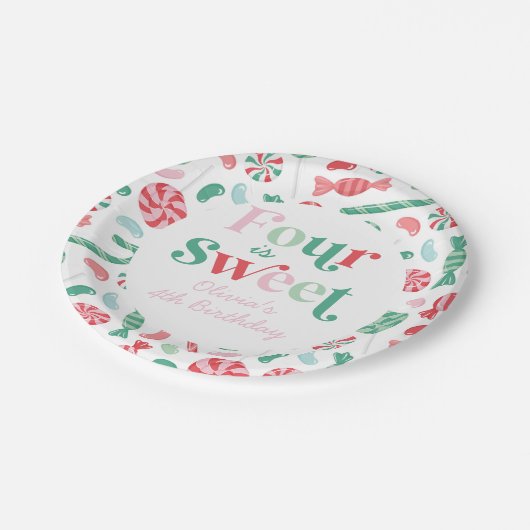 Kerst Snoep vier is lief 4e verjaardag Papieren Bordje (Gekanteld)