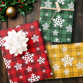 Kerst Snowflake Tartan Wrapping Paper