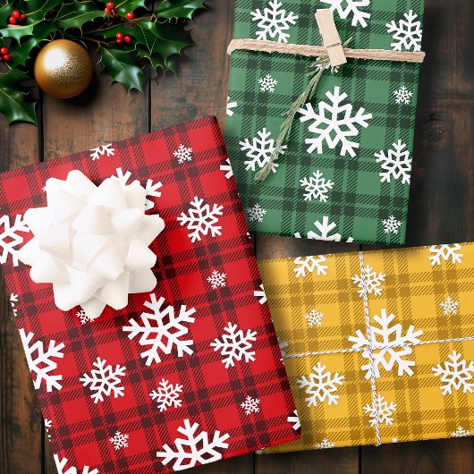 Kerst Snowflake Tartan Wrapping Paper