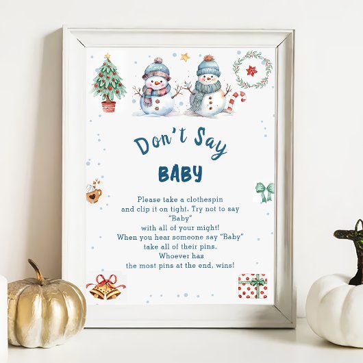 Kerst Snowma "Don't Say Baby" Baby shower spel Poster