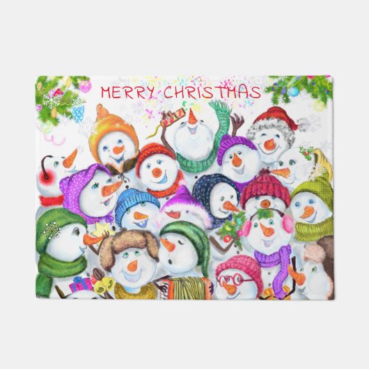 Kerst Snowmans Doormat Deurmat (Voorkant)