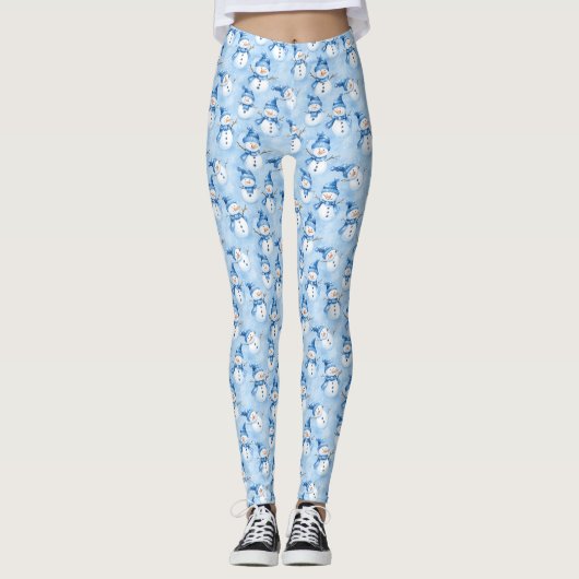 Kerst Snowy Blue Leggings (Voorkant)
