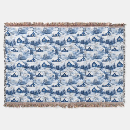 Kerst Snowy Blue Throw Blanket Deken (Voorkant)
