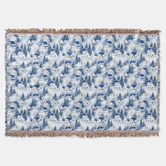 Kerst Snowy Blue Throw Blanket Deken (Voorkant)
