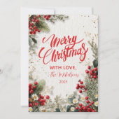 Kerst Snowy Greenery en bessen Feestdagenkaart (Voorkant)