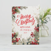 Kerst Snowy Greenery en bessen Feestdagenkaart (Staand voorkant)