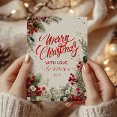 Kerst Snowy Greenery en bessen Feestdagenkaart