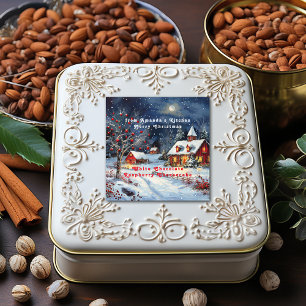 Kerst Snowy Winter Cottage Volle Maan Vierkante Sticker