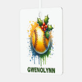 Kerst Softbal Custom Name Metalen Ornament (Voorkant links)