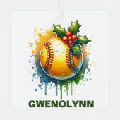 Kerst Softbal Custom Name Metalen Ornament (Voorkant)