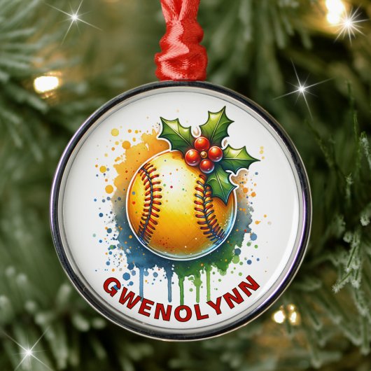 Kerst Softbal Custom Name Metalen Ornament