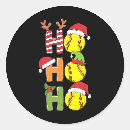 Kerst Softbal Ho Ho Softbal Xmas Sport Me Ronde Sticker (Voorkant)