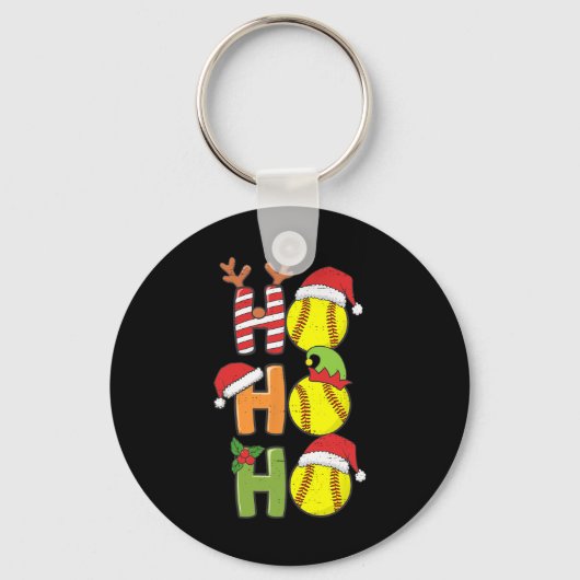 Kerst Softbal Ho Ho Softbal Xmas Sport Me Sleutelhanger (Voorkant)
