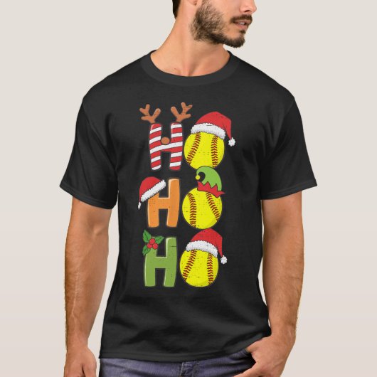 Kerst Softbal Ho Ho Softbal Xmas Sport Me T-shirt (Voorkant)