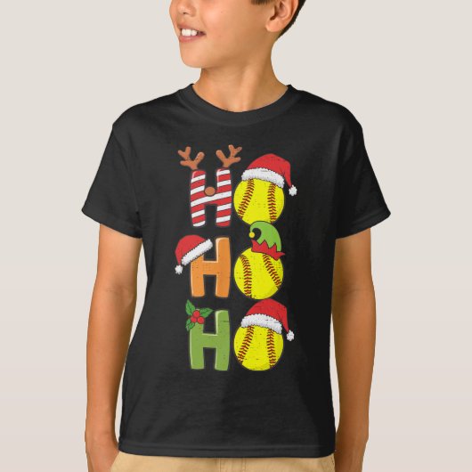 Kerst Softbal Ho Ho Softbal Xmas Sport Me T-shirt (Voorkant)