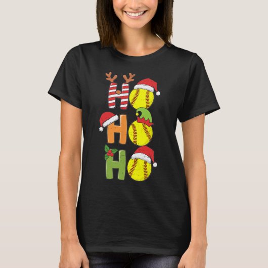 Kerst Softbal Ho Ho Softbal Xmas Sport Me T-shirt (Voorkant)