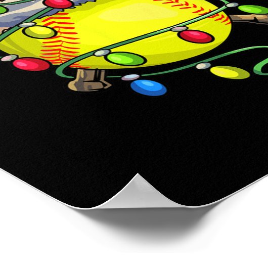 Kerst Softbal Kerstmis Kerstverlichting Softbal Poster (Hoek)