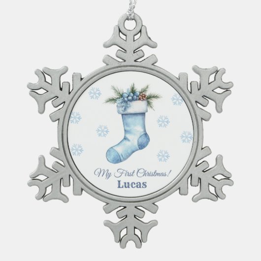 Kerst Sokken 1e kerst Tin Sneeuwvlok Ornament (Voorkant)
