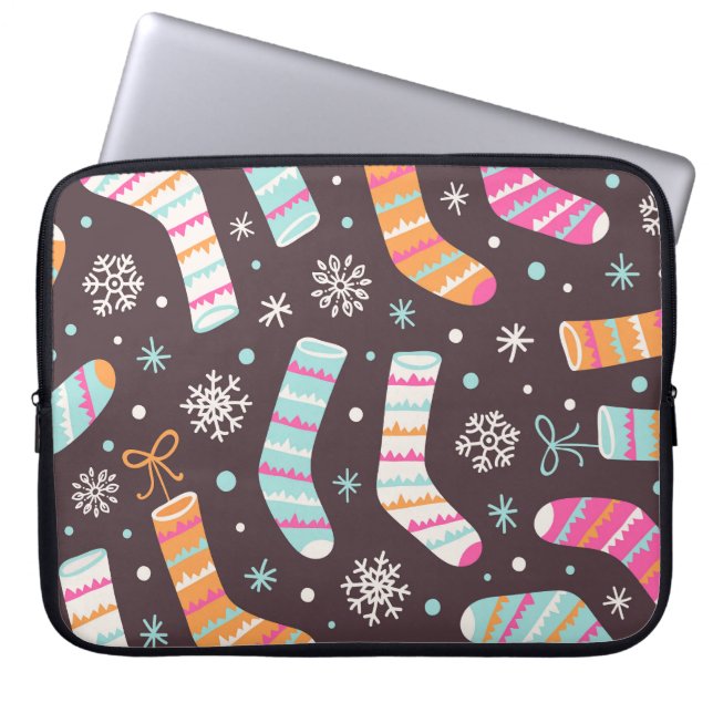 Kerst sokken en sneeuwvlokken:  patroon laptop sleeve (Voorkant)