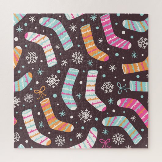 Kerst sokken en sneeuwvlokken:  patroon legpuzzel (Verticaal)