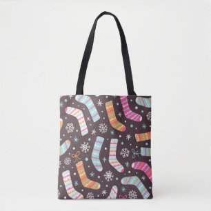 Kerst sokken en sneeuwvlokken: patroon tote bag