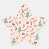 Kerst Sokken Lint Baubles Roze Ster Sticker (Voorkant)