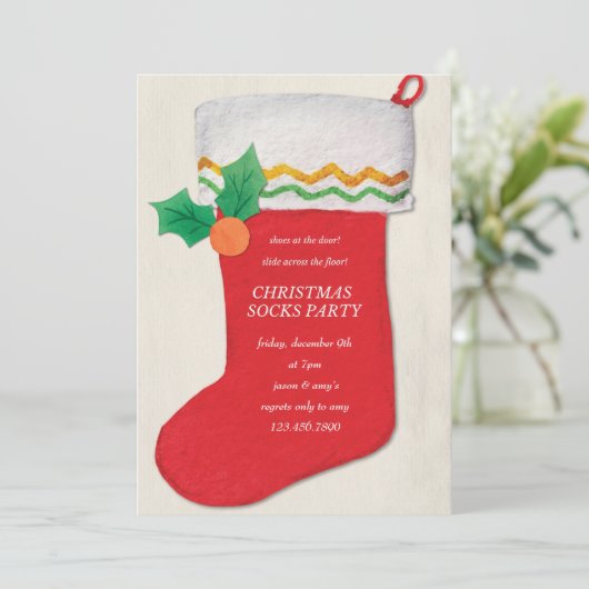 Kerst Sokken Party Kaart (Staand voorkant)