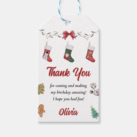 Kerst Sokken Verjaardagsfeest Cadeaulabel (Voorkant)